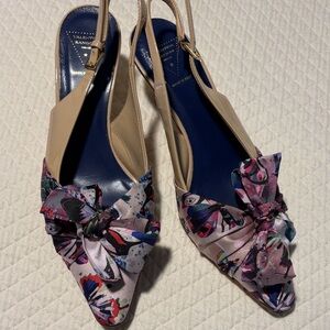 Italian Valentina Rangoni Beige and Floral Slingback Heels